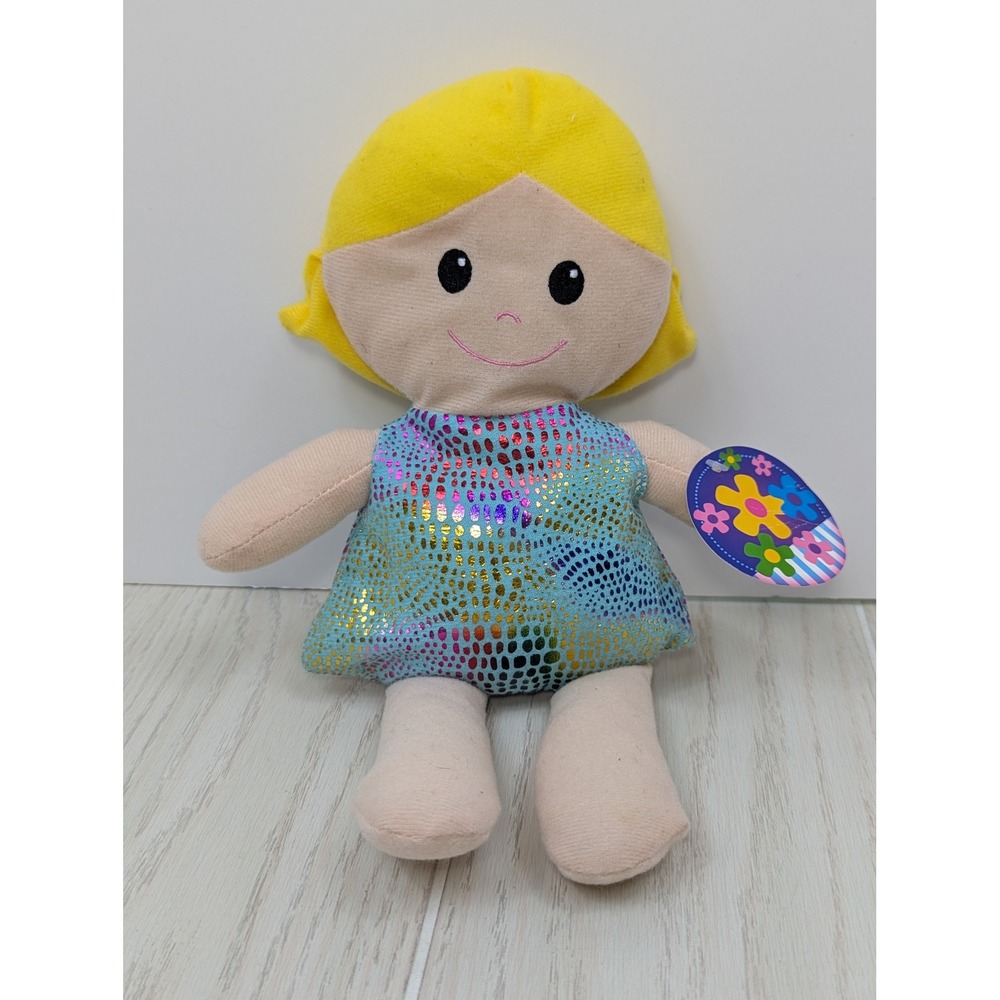 Greenbrier International Plush Rag Doll Yellow Blonde Blue Metallic Dress